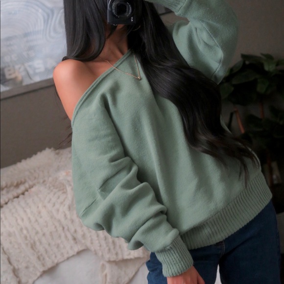 Nasty Gal Sweaters - Nastygal Green Knit Boatneck Sweater Top Crew